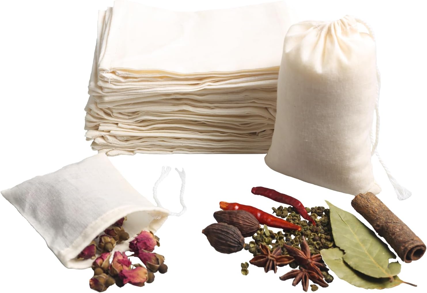 Eketirry Spice Bags, 10pcs Reusable Empty Tea Bags, Muslin Strainer Bags, Soup Bags for Cooking, Natural Cotton Fine Mesh Cheesecloth Bags for Cold Brew Coffee(3 x4