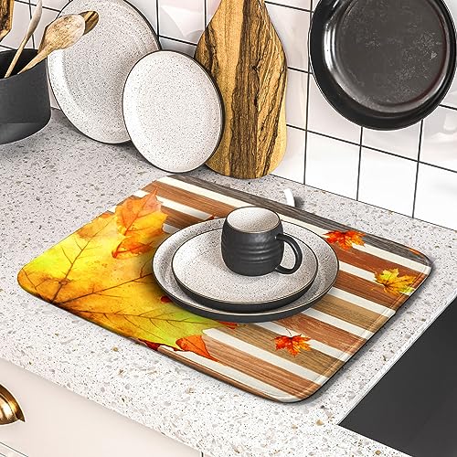 Autumn Golden Maple Leaf Dish Drying Mat for Kitchen Counter