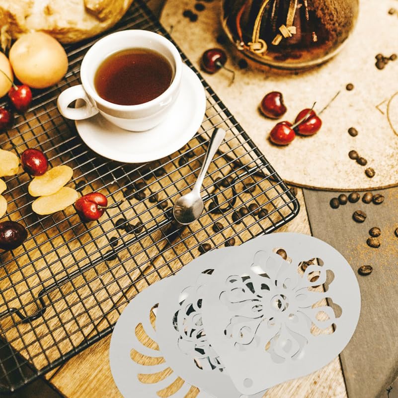6 Pcs Coffee Stencils Diy Coffee Decorating Moulds for Cappuccino Latte Art Cupcakes Oatmeal Hot Chocolate Easy