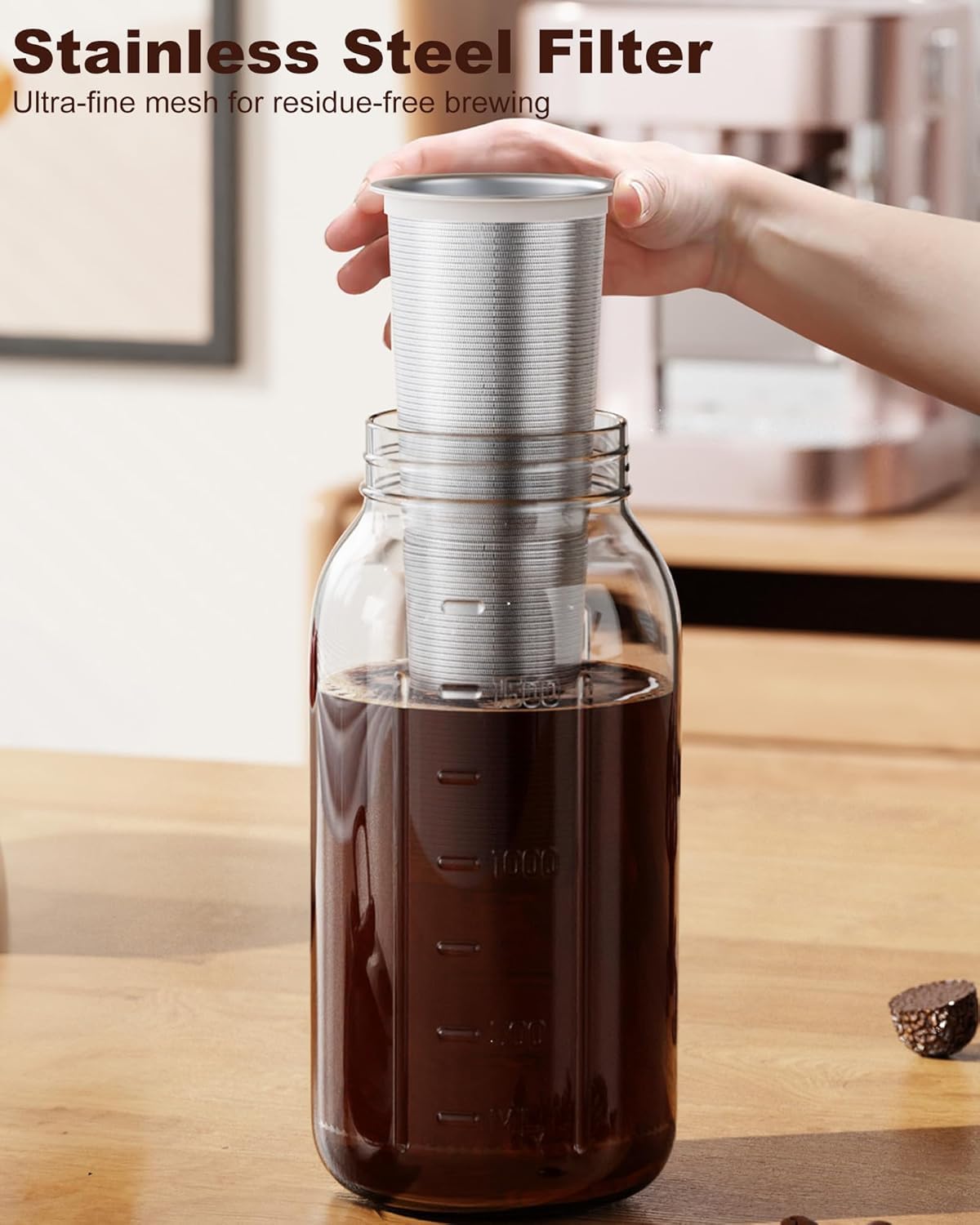 Set of two cold brew pitchers with filters and brushes