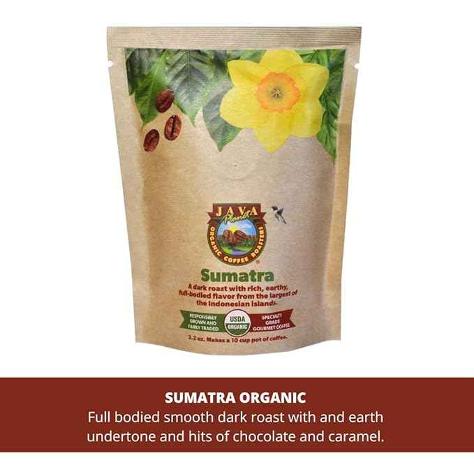 Java Planet, Coffee Gift Basket Sampler Set, for Coffee Lovers in Linen Bag: Low Acid Organic Beans: Whole Bean, Mold-Free & Stomach Friendly - Arabica Gourmet, 1.32 LBs (19.2 oz) packaged in 6 Bags Each 3.2 oz