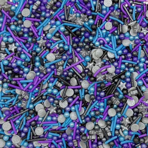 Black & Silver & Blue & Purple Sprinkles Mixed Style Edible Cake Decorations Cupcake Toppers Cookie Perfect for Cakes (3 Ounce)