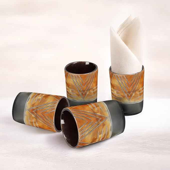 Handicrafts Home Viking Horn Shot Glasses Set of 4, Handmade Natural Ox Horn, Rustic Viking Drinkware Whiskey Shot Cups, Father’s Day Gifts, Medieval Decor Gift Set for Men & Groomsmen, Birthday Gifts