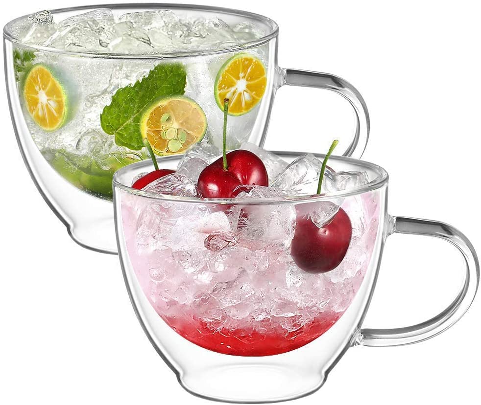 Double Walled Glass Coffee Mug 12 oz Latte Cappuccino Cups Set of 2 (2 Count)