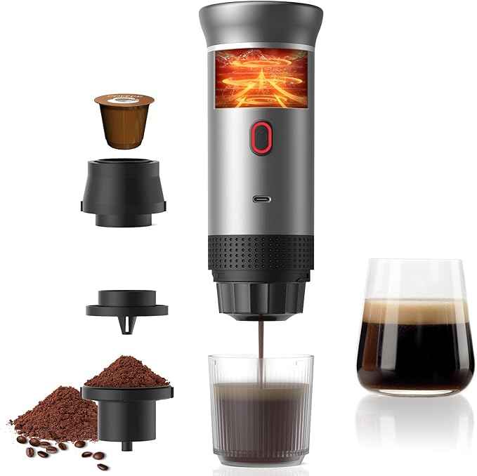 Portable Espresso Machine for Travel, Travel Coffee Maker 20-Bar Extraction, 150 ML，Coffee Maker Self-Heating with USB-C, Compatible with Ground Coffee & NS Capsule for Hiking and Camping (Red)
