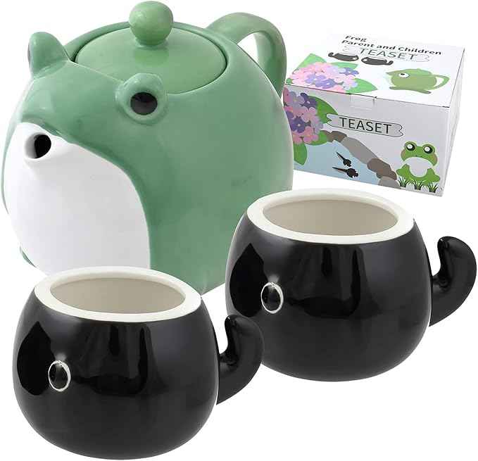 Frog Teapot & Cup Set, Japanese Tea Service with Filter & Gift Box (30 oz Teapot, 2 5 oz Cups)