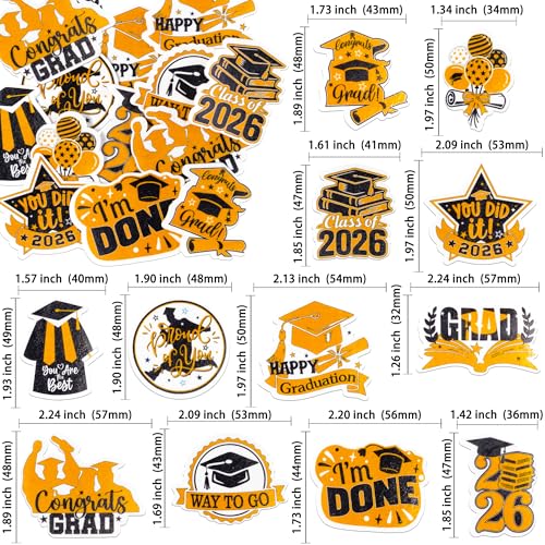 48Pcs Edible Graduation Cap 2026 Cupcake Toppers Wafer Paper Grad Cap Diploma Cake Decoration Picks for 2026 Grad Theme Party Cake Decor Supplies Black Orange (48 Count)