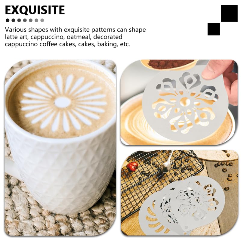 6 Pcs Coffee Stencils Diy Coffee Decorating Moulds for Cappuccino Latte Art Cupcakes Oatmeal Hot Chocolate Easy