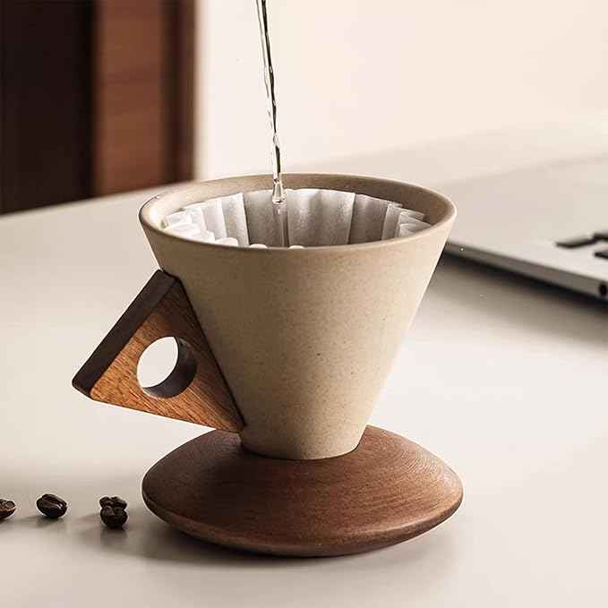 Vintage Terracotta Coffee Mug Set–Handcrafted 8.45oz Ceramic Cup With Acacia Wood Handle & Saucer, Matte Cream Yellow Medieval-Style Espresso Cup For Home/Office/Gifting
