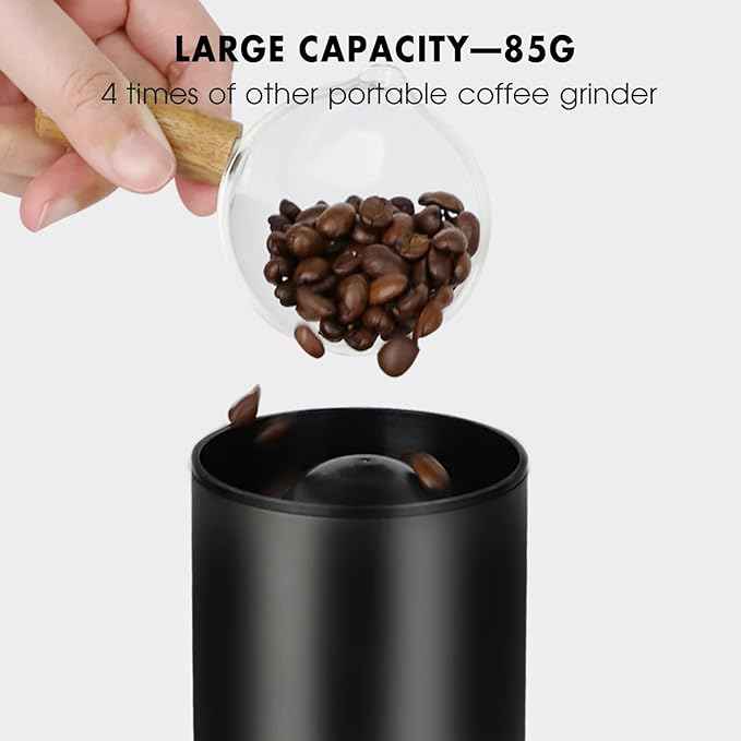 Electric Burr Coffee Grinder, Small 80 Precise Settings Rechargeable USB Cordless - Conical Stainless Steel Grinder for Espresso, Drip, French Press, Portable for Travel & Home Use