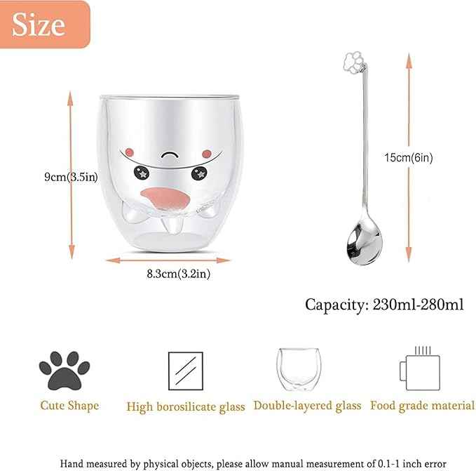 Unicorn Mug Cute Mugs Glass Double Wall Insulated Glass Espresso Cup, Coffee Cup, Tea Cup, Milk Cup, Kawaii Gifts, for women girls friends, Christmas Birthday (Unicorn)