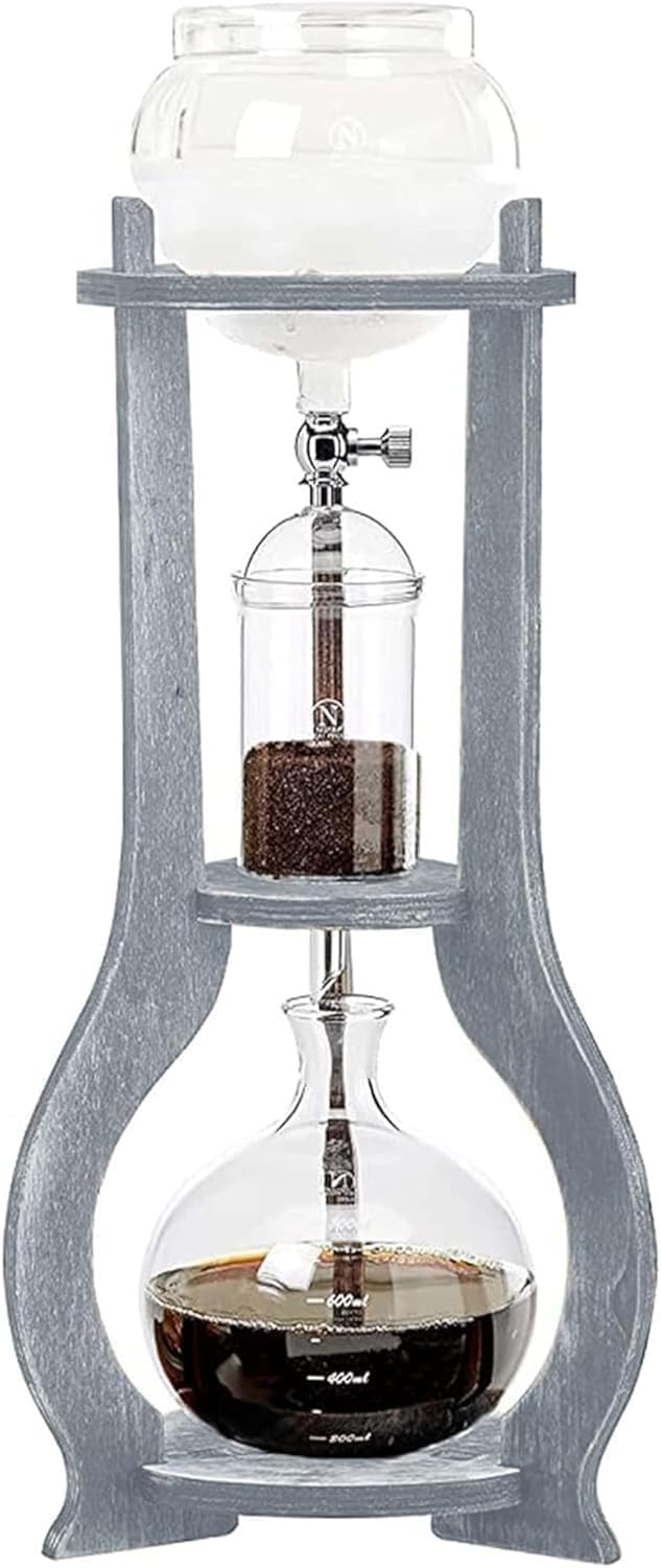 Nispira Iced Coffee Cold Brew Drip Tower Coffee Maker Wooden, 6-8 cup, Grey - Blissbrew