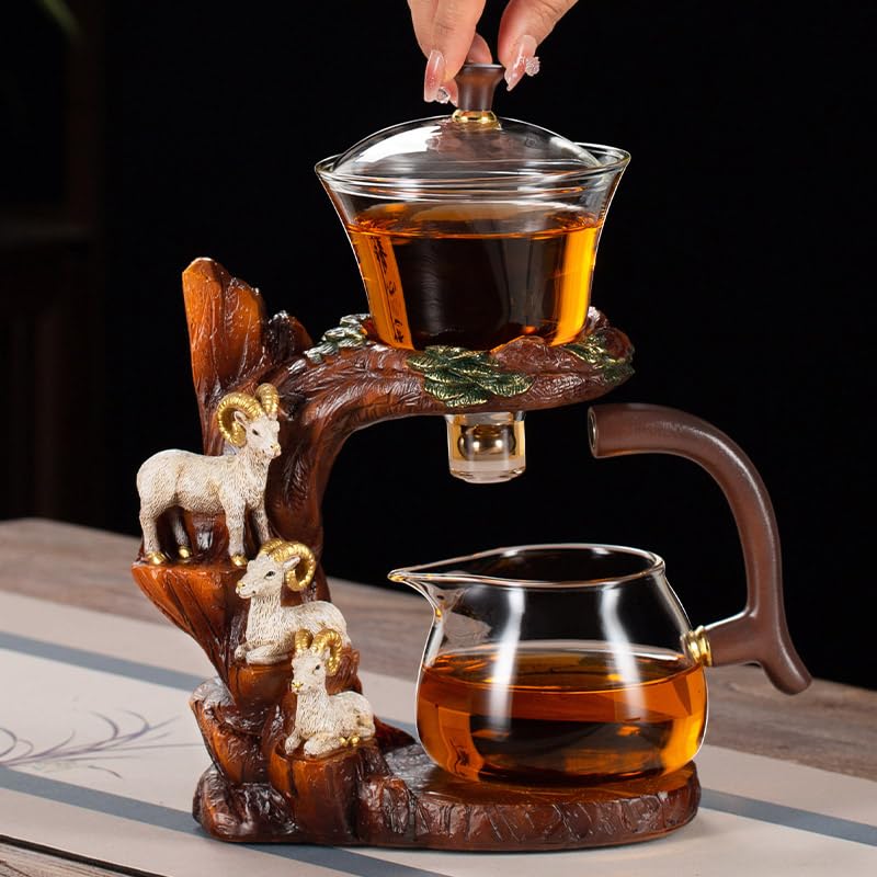 Glass Teapot Set with Infuser Semi Automatic Tea Set Lazy Kungfu Attraction Drip Rotating Magic Teapot Set