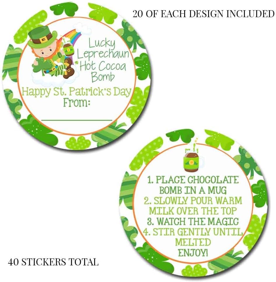 Lucky Leprechaun with Shamrock Border Happy St. Patrick's Day Hot Cocoa Bomb Packaging Sticker Labels (40 Count)