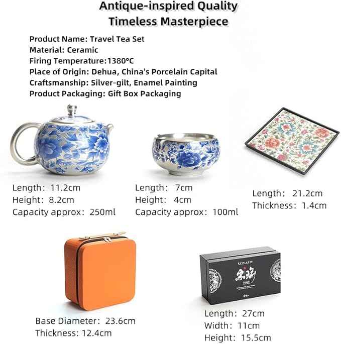 One Silver-Plated Teapot with Two Cups and Four Cups Blue-and-White Peony Xi Shi Teapot Gift Set 鎏银 青花牡丹西施茶壶 (Blue-and-White Peony Xi Shi Teapot with Two Cups Gift Set)