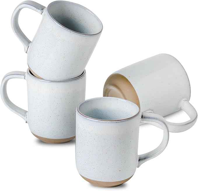 Coffee Mugs Set of 4,Ceramic 13 OZ Coffee Mugs with Big Handle,Stoneware Large Tea Cups for Hot Beverages,Cappuccino,Latte,Gift for Halloween,Mom,Dad,Dishwasher Safe & Microwave Safe,White