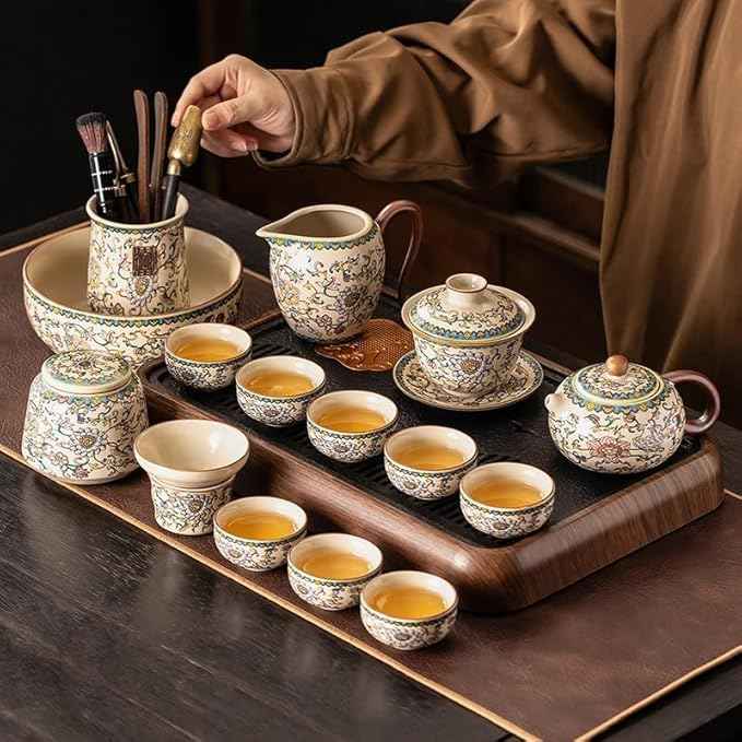 Ru Kiln Enamel Gongfu Tea Set, Gaiwan and Teacup Collection-suit1