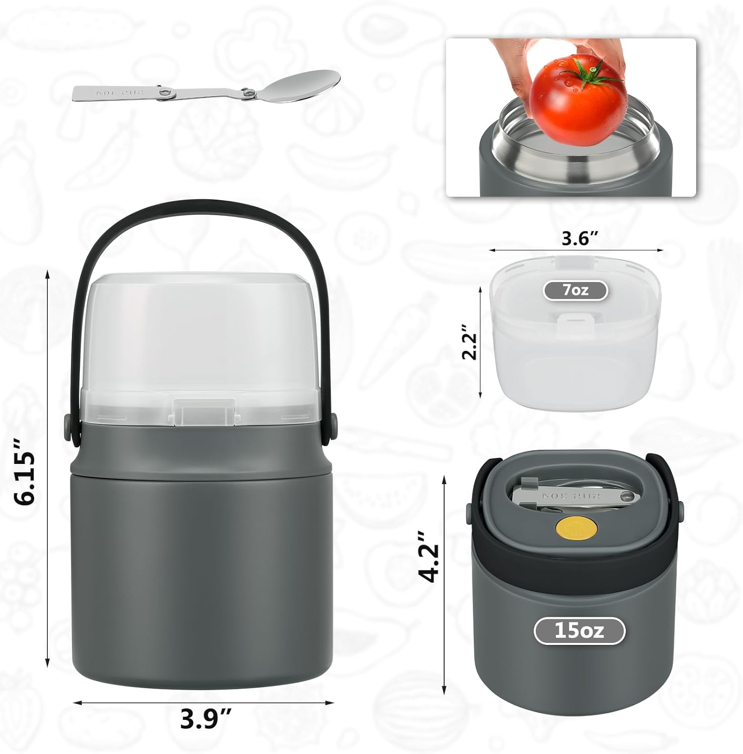 2 - in - 1 Soup Thermo for Hot Food 14oz with Snack Box Container Leak Proof Insulated Lunch Container Kids and Adults Stainless Steel Double Wall Vacuum Wide-mouth Thermal with Spoon and Handle - Blissbrew