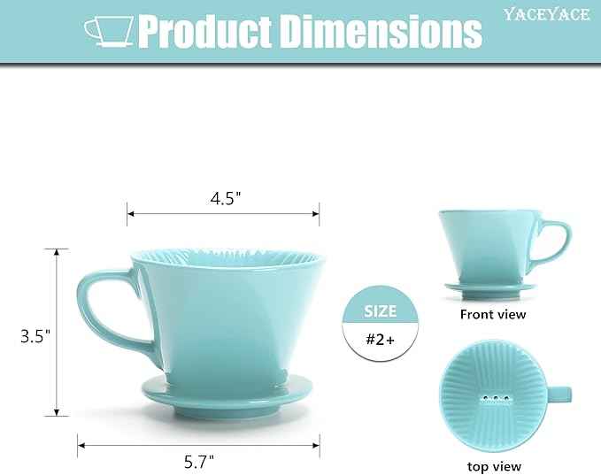 Ceramic Pour Over, Ceramic Coffee Dripper with 3 Holes, Medium Aqua Pour Over Coffee for Café, Dining, shop, Home, Office