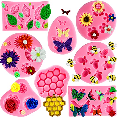 Silicone Mold Flower 8pcs Chocolate Fondant Polymer Clay Candy Gummy Mold (8 Count)