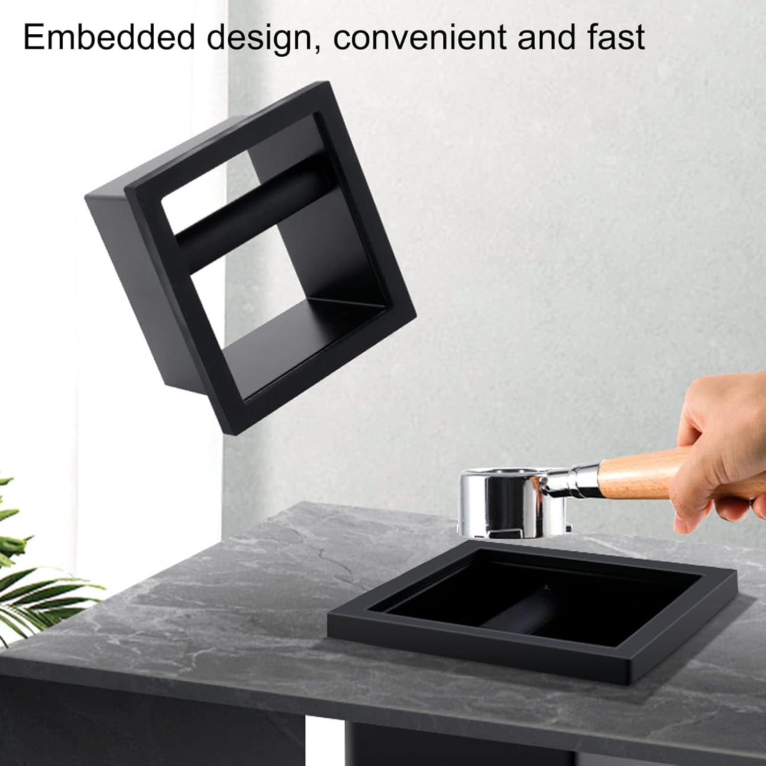 Espresso Coffee Ground Knock Box Chute, Desktop Waste Bucket Stainless Steel Rubber Bottomless Espresso Chute Knocking Residue Box for Home Cafe Restaurant Countertop