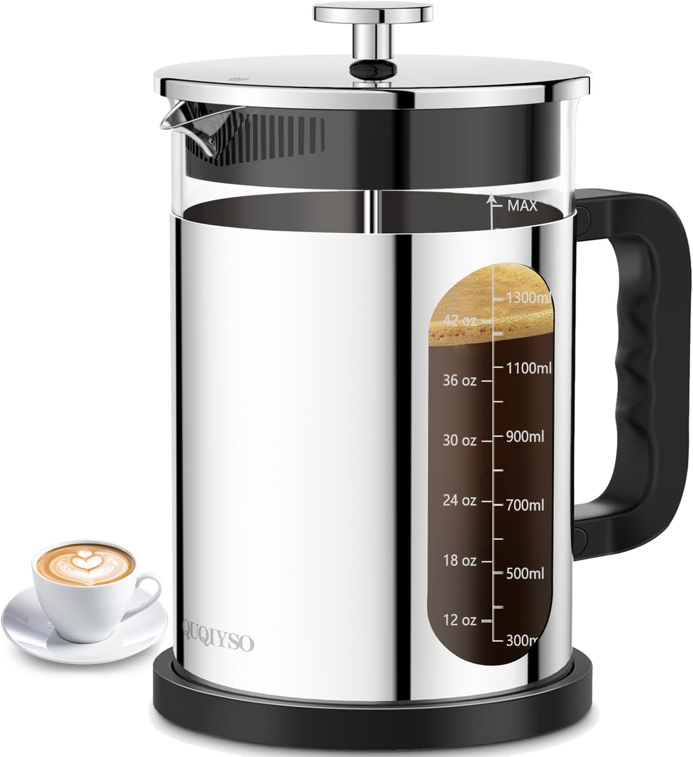 QUQIYSO French Press Coffee Maker 51oz 304 Stainless Steel French Press with 4 Filter, Borosilicate Glass Coffee Press - Blissbrew