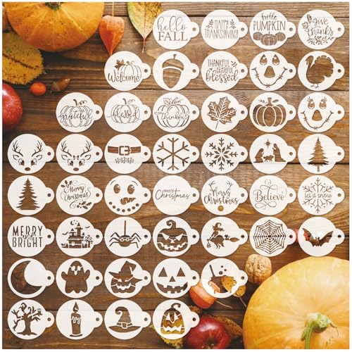 45Pieces Christmas Halloween Fall Thanksgiving Cookie Stencils Reusable Holiday DIY Baking Cake Templates Stencil for Food Dessert Craft
