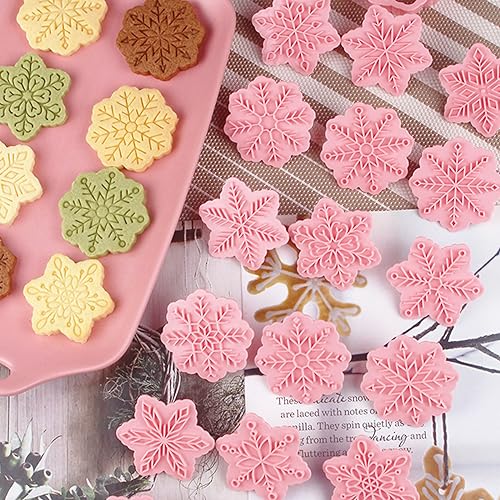 9pcs Christmas Cookie Cutter Set Snowflake Cookie Cutters with Plunger Stamps Biscuit Mold 3D Snowflake Cookie Molds Cake Baking Fondant Cutter Christmas Party DIY Cookie Decorating Supplies
