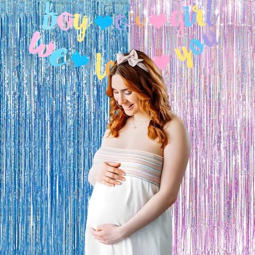 Pink Blue Tinsel Foil Fringe Curtains Party Streamers Backdrop (2 Count)