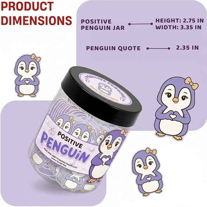 Positive Penguin Purple Jar with 60 Affirmation Cards, Emotional Support Penguin Gift, Penguin Gifts for Women, Best Friend Birthday Gifts, Funny Birthday Cards, Penguin Figurines and Penguin Decor