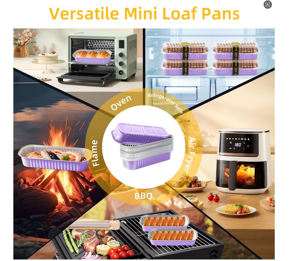 Lavender Purple Mini Loaf Pans with Lids & Spoons (30 Count)