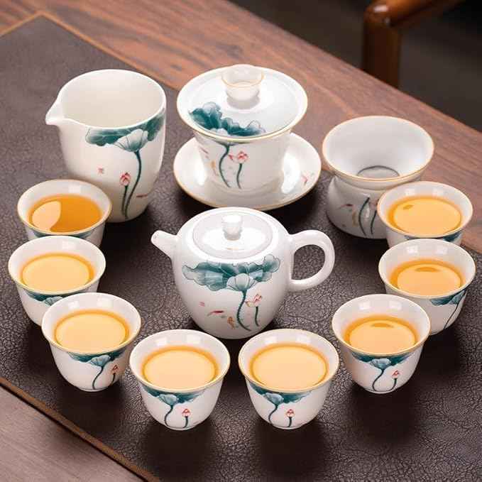 White Jade Porcelain Gongfu Tea Set, Gaiwan with Teacups-suit13
