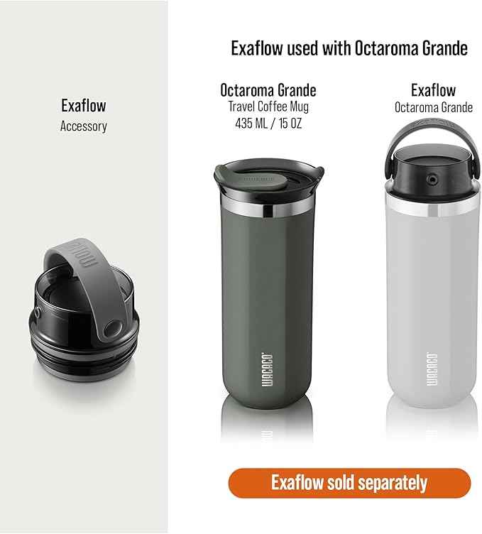 WACACO Octaroma Grande Vacuum Insulated Coffee Mug, 15 fl oz (435ml), Double-wall Stainless Steel Travel Tumbler With Drinking Lid, Dim Grey