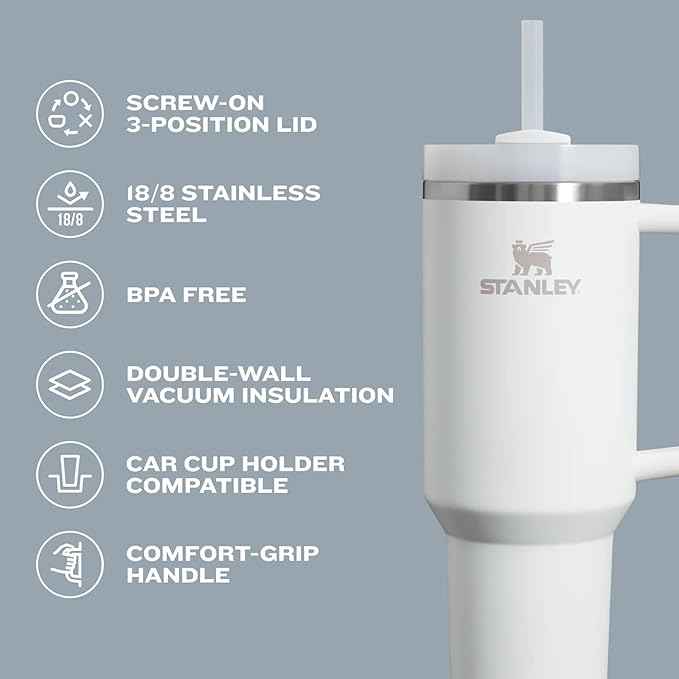 STANLEY Quencher H2.0 Tumbler with Handle and Straw 14 oz | Flowstate 3-Position Lid | Cup Holder Compatible for Travel | Insulated Stainless Steel Cup | BPA-Free | Rose Quartz 2.0