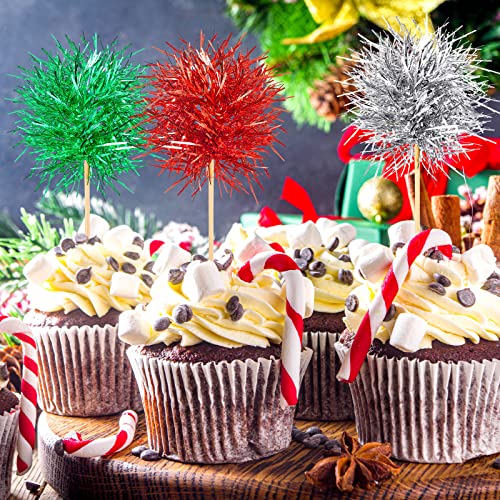 100 Pcs Foil Firework Cupcake Toppers Sparkle Tinsel Cake Toppers Cake Decoration Cocktail Fruit Toothpick for Birthday Wedding Graduation Party (100 Count)