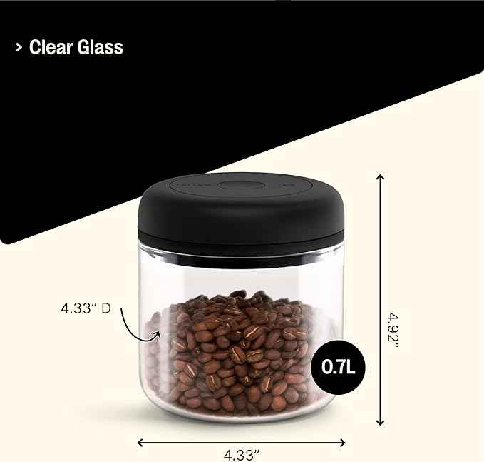 Fellow Atmos Vacuum Coffee Canister & Food Storage Container - 0.7 Liter Canister holds up to 11 oz of Coffee Beans - Airtight Food Storage Containers - Coffee Containers - 0.7 Liter - Clear Glass