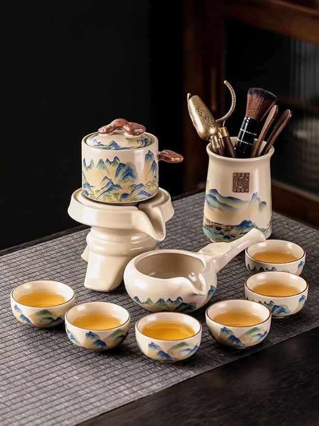 Ru Kiln Automatic Gongfu Tea Set, Rotating Pouring Teapot-suit4