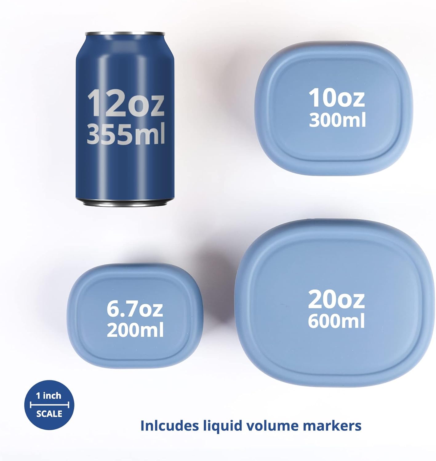 BLUE GINKGO Nesting Silicone Containers - Set of 3 Hard-Shell Silicone Food Storage Containers | BPA Free, Airtight, Dishwasher and Freezer Safe (6.7oz, 10oz, 20oz) - Blue - Blissbrew
