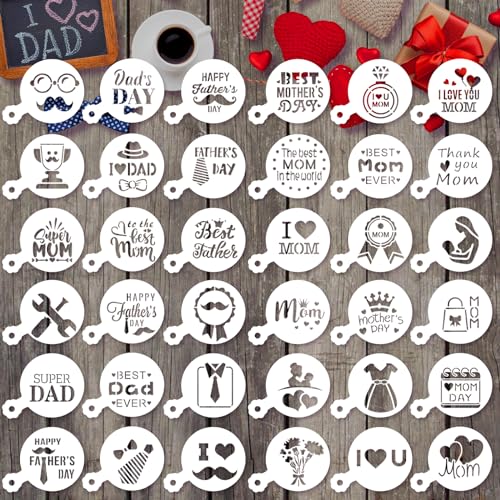 36Pcs Mother's Father's Day Cookie Cake Stencil Templates (36 Count)