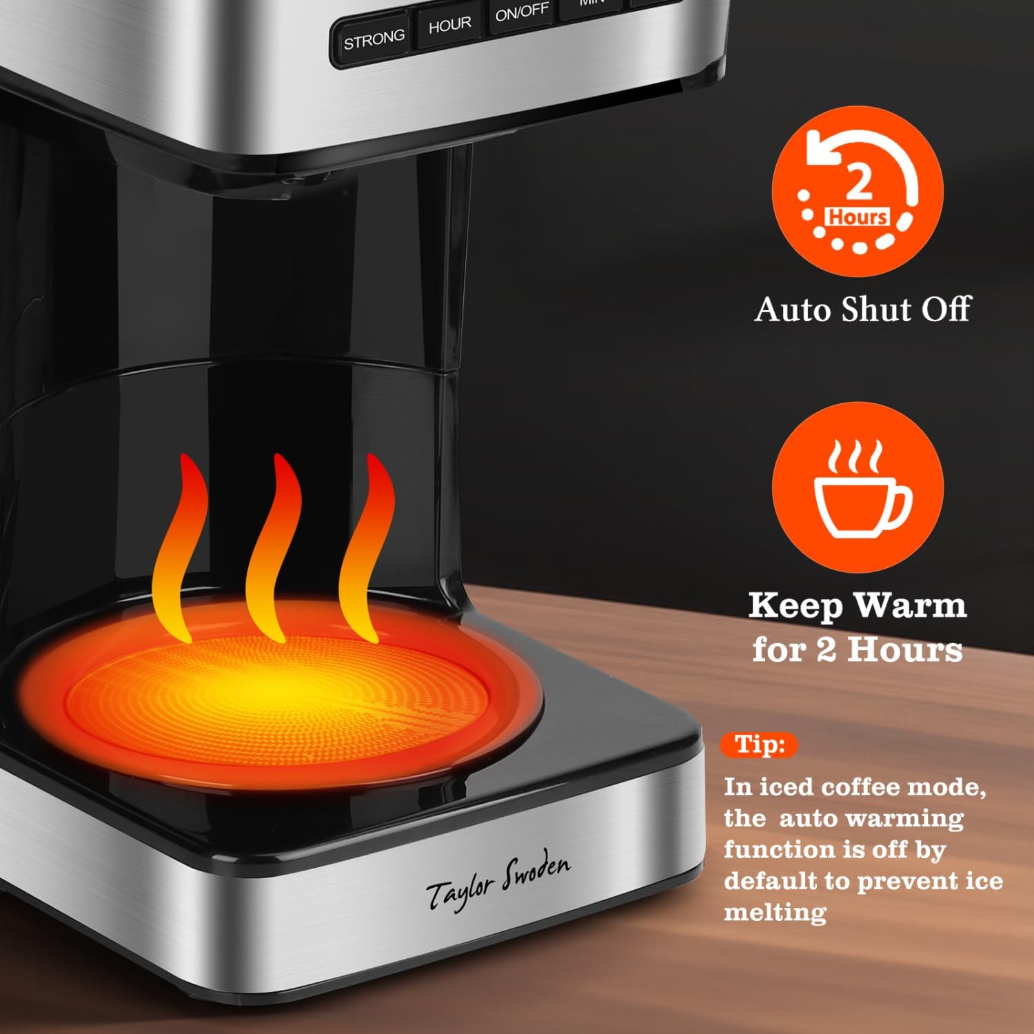 Taylor Swoden Programmable Coffee Makers 12 Cup, Hot and Iced Coffee Maker, 4 Brew Strength, LED Display, 24H Timer, Keep Warm&Auto Shutoff- Drip Coffee Machine for Home/Office, Black &Stainless Steel - Blissbrew