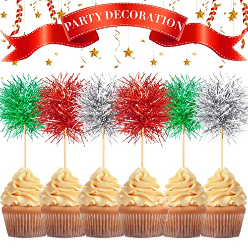 100 Pcs Foil Firework Cupcake Toppers Sparkle Tinsel Cake Toppers Cake Decoration Cocktail Fruit Toothpick for Birthday Wedding Graduation Party (100 Count)