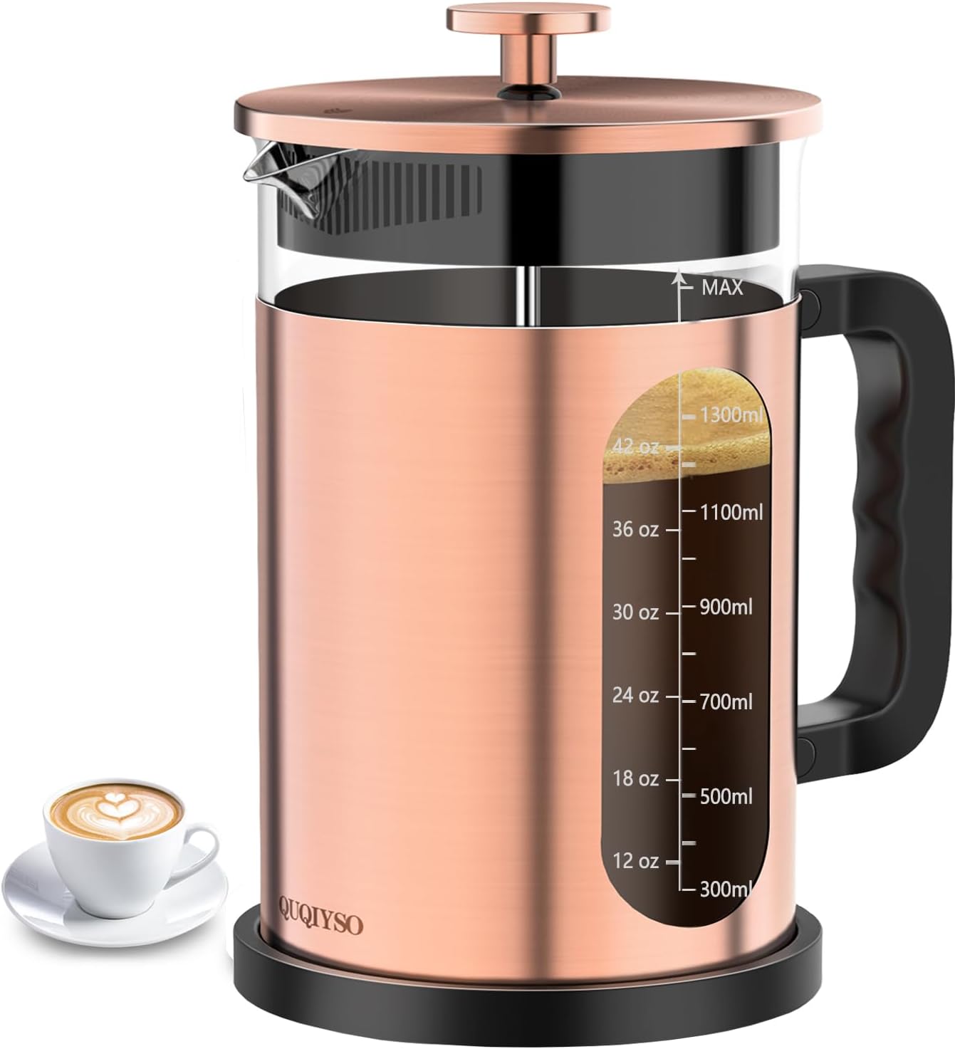QUQIYSO French Press Coffee Maker 51oz 304 Stainless Steel French Press with 4 Filter, Borosilicate Glass Coffee Press - Blissbrew