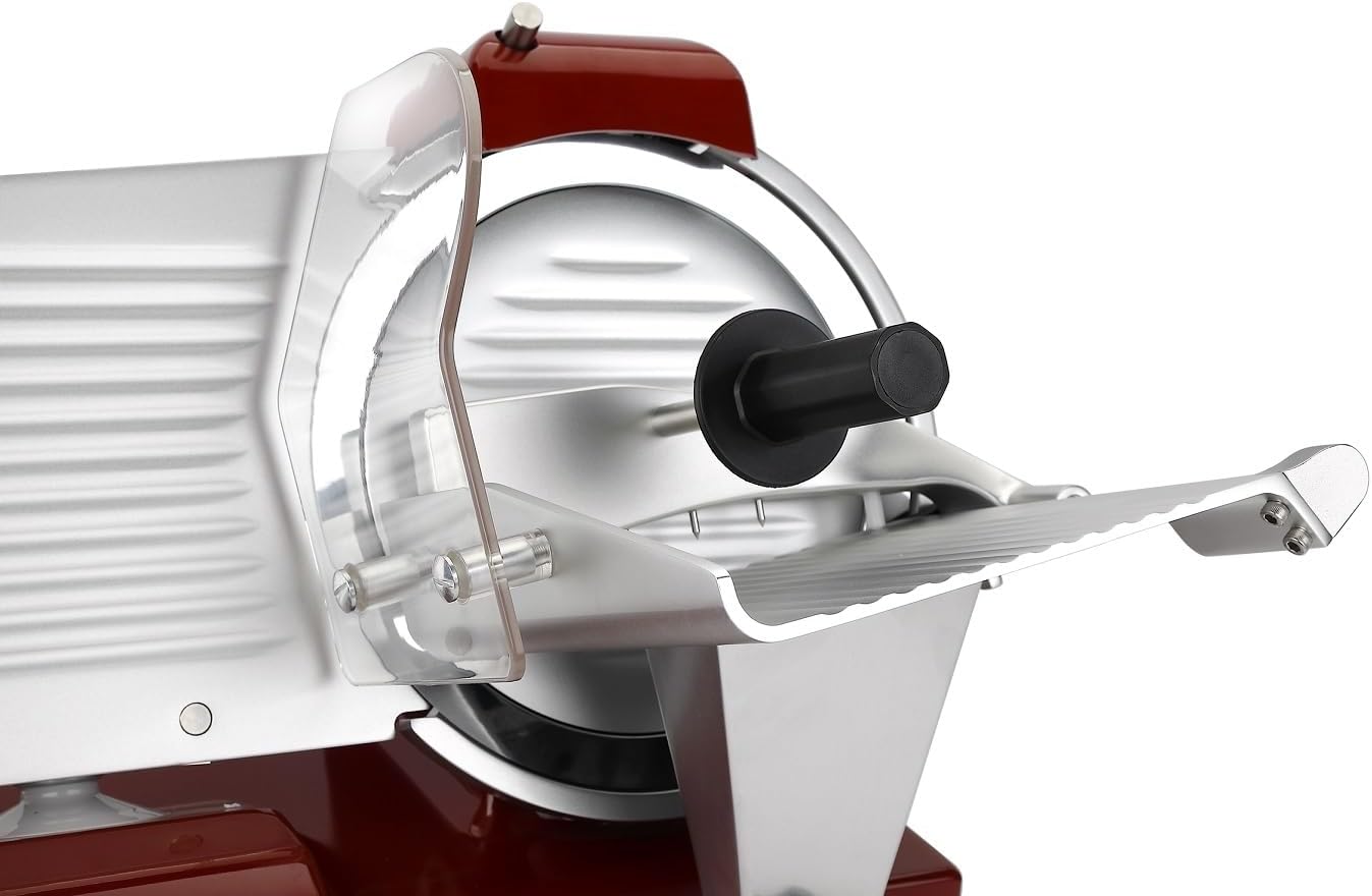 10" Premium Chromium-plated Steel Blade Electric Deli Meat Cheese Food Slicer with Serving Plate Commercial and for Home use 240W Classic Red