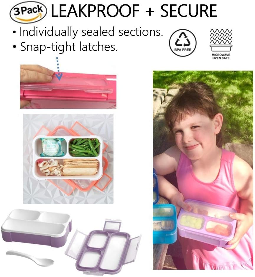 kinsho MINI Lunch-Box Snack Containers for Kids | SMALL Bento-Box Portion Container | Toddler Pre-School | Leak-proof Boxes for Work, Travel | Best for Adults Boys Girls | Pink Purple, Coral 3 pack - Blissbrew