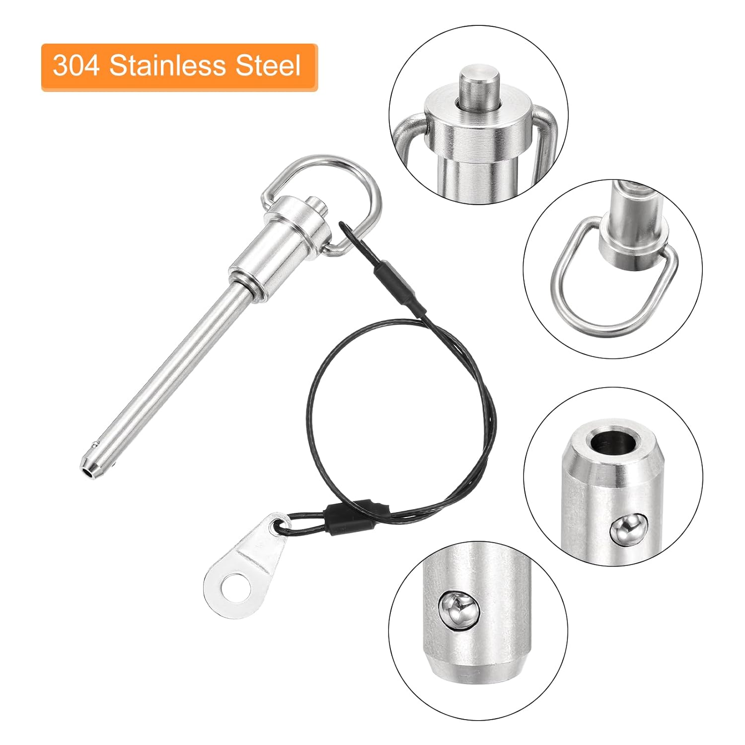 UXCELL 1 Pcs Quick Release Pin, 1/4" x 2" (Dia. x L), Silver, 304 Stainless Steel