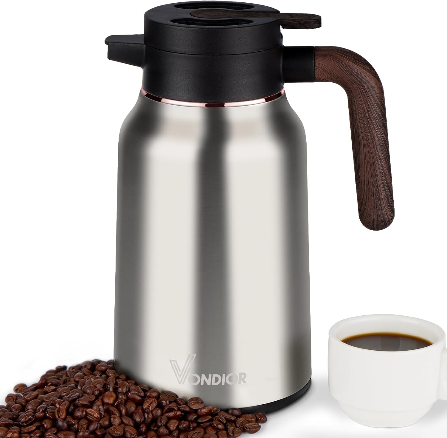 Vondior Coffee Carafe 51oz - 36 Hours Thermal Coffee Thermos- Insulated 304 Stainless Steel Hot Beverage Dispenser - Coffee Carafes For Keeping Hot/Cold Coffee, Tea, Water, Drink Dispenser for Parties