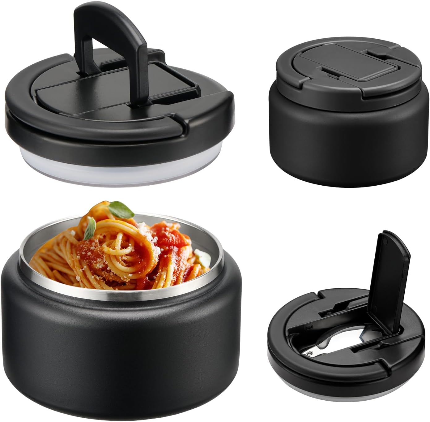 Soup Thermo for Hot Food Kids 13.5oz Lunch Containers with Buckle Lid Wide Mouth Hot Food Jar Vacuum Insulated Stainless Steel Bento Box Leakproof with Spoon(Black) - Blissbrew