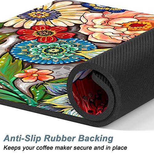 Coffee Mat 16" x 24" Cute Flower Theme Coffee Bar Mats for Espresso Machine Station Accessories and Organizer