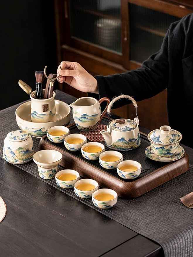 Ru Kiln Gongfu Tea Set, Compact Gaiwan for Office Use-suit9