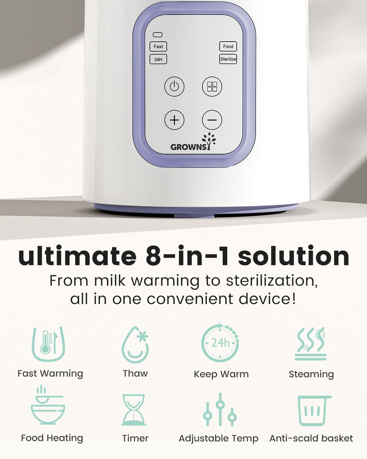 GROWNSY Bottle Warmer, 8-in-1 Fast Baby Bottle Warmer for Breastmilk or Formula, Smart Temperature Control and Automatic Shut-Off Milk Warmer, Baby Essentials for Newborn- Purple - Blissbrew